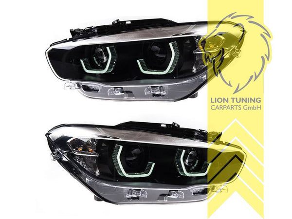 LT Pair LED Lightbar Headlights BMW 1 Series F20 F21 15-19 LCI Facelift black LHD