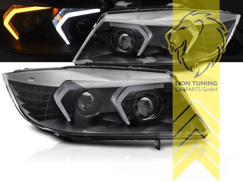 LT LED DRL Lightbar Halo Headlights BMW E90 Sedan E91 Touring 05-08 Black LHD