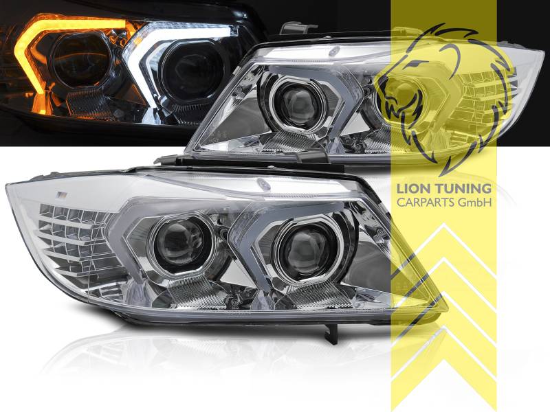 LT LED DRL Lightbar Halo Headlights BMW E90 Sedan E91 Touring chrome LHD