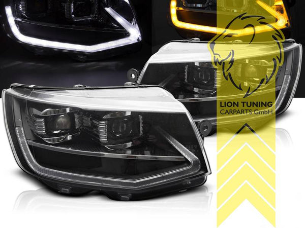 LT Pair LED DRL Halo Lightbar Headlights VW T6 15-19 Multivan Caravelle Transporter flatbed black dynamic LHD SGB SGG SGJ SFD SFE SFL SFZ SGA SGH
