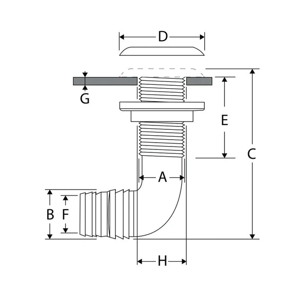 Thru-Hull Elbow 90º with Hose Barb & Screw Flange – Ø25 mm (1"), White | Marine PP