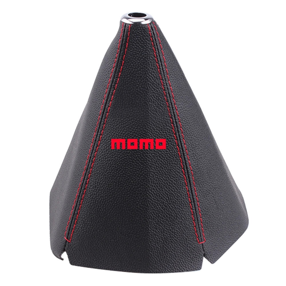 Universal JDM Car Gear MOMO Shift Knob Boot Cover Collar Leather Shifter Lever Cover With Red Stitching For Honda Civic Toyota