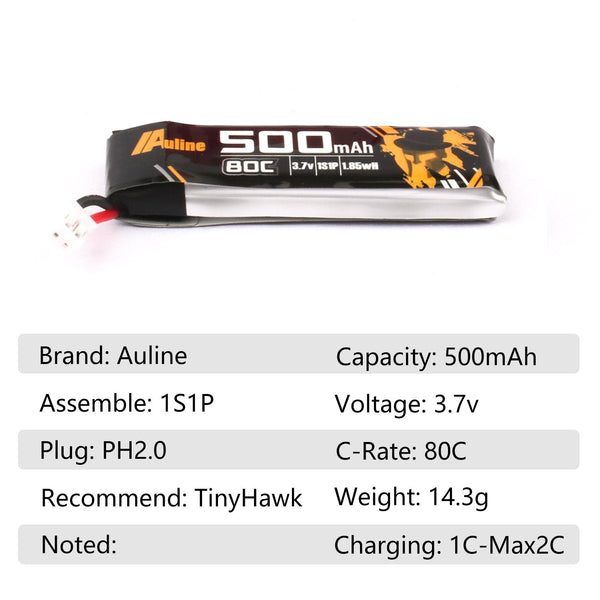 AuLine 500mAh 1S 3.8V HV 80C PH2.0 Lipo Battery (Pack of 4)