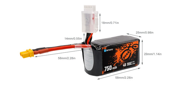 BetaFPV 750mAh 4S 95C Lipo Battery (2PCS)