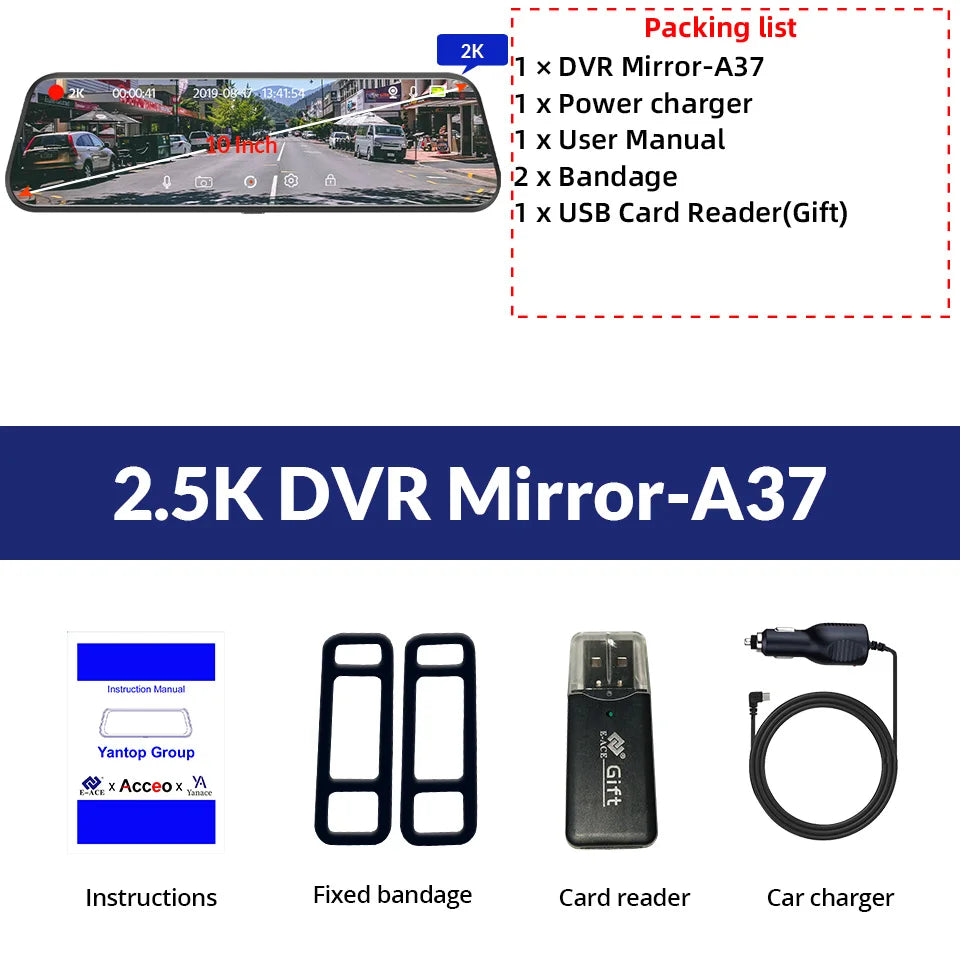 Dash Cam Touch GPS WIFI 24h Night Vision 10 Inch 2.5K+1080P Rearview Mirror Sony Rear Camera Car DVR Black Box 70mai Dashcam