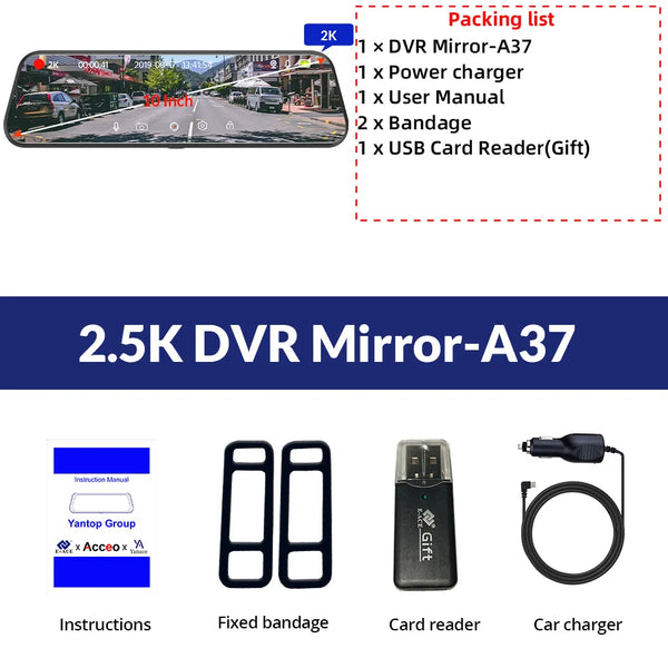 Dash Cam Touch GPS WIFI 24h Night Vision 10 Inch 2.5K+1080P Rearview Mirror Sony Rear Camera Car DVR Black Box 70mai Dashcam