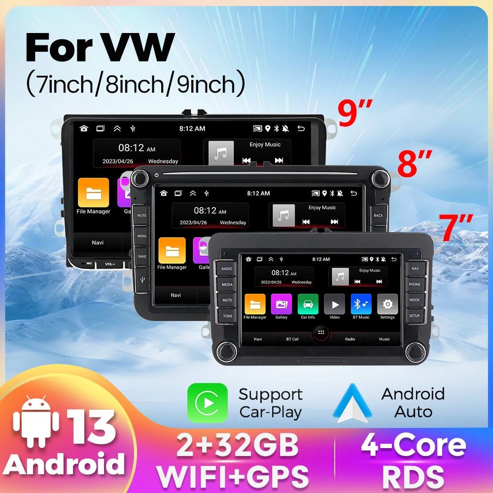 Android 13 Wireless Carplay Auto Car multimedia player IPS Screen GPS WIFI 7/8/9'' Car Radio For VW Passat golf Polo Jetta Skoda
