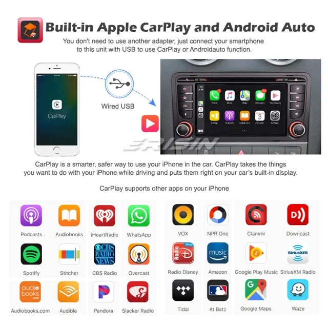 ES8147A 8-Core Android 10.0 Car Stereo GPS SAT NAV Radio AUDI A3 S3 RS3 03-11 RNSE-PU CarPlay DSP DAB+ 4G WiFi Bluetooth