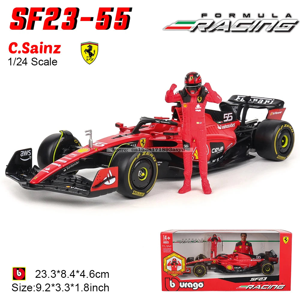 Bburago 1:24 2023 F1 Mercedes-AMG W14+Winning Doll 44# Hamilton 63# Russell Paint Formula One Alloy Super Toy Car Mode