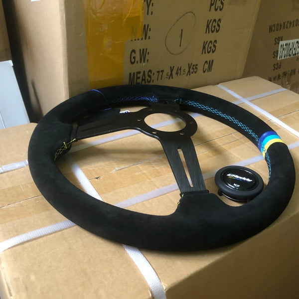 14Inch JDM Racing Greddy Steering Wheel JDM Rally Drift Suede Leather Greddy Steering Wheel Volantes For VW BMW Toyota Honda