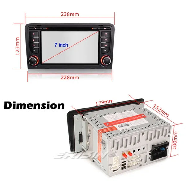 ES8147A 8-Core Android 10.0 Car Stereo GPS SAT NAV Radio AUDI A3 S3 RS3 03-11 RNSE-PU CarPlay DSP DAB+ 4G WiFi Bluetooth