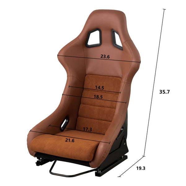 JIABEIR 1097 USA Stock Free Shipping Universal Fixed Brown PVC Leather with Alcantara Suede Car Bucket Racing Seats