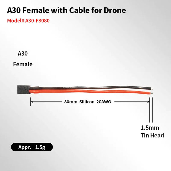 A30-F 80MM 20AWG PIGTAIL - 5 PACK