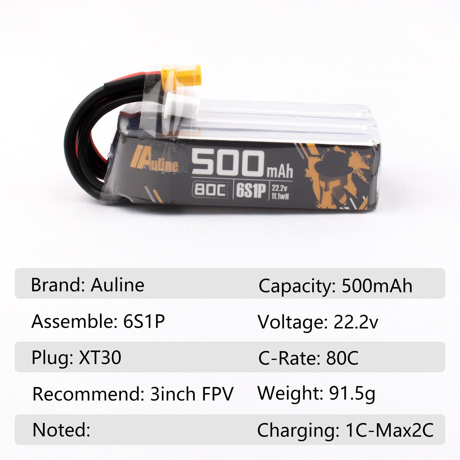 AuLine 500mAh 6S 22.2V 80C XT30 Lipo Battery (2 Pack)