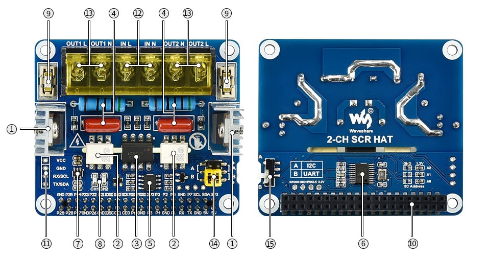 2-CH Triac Dimmer HAT for Raspberry Pi, Integrated MCU, UART / I2C