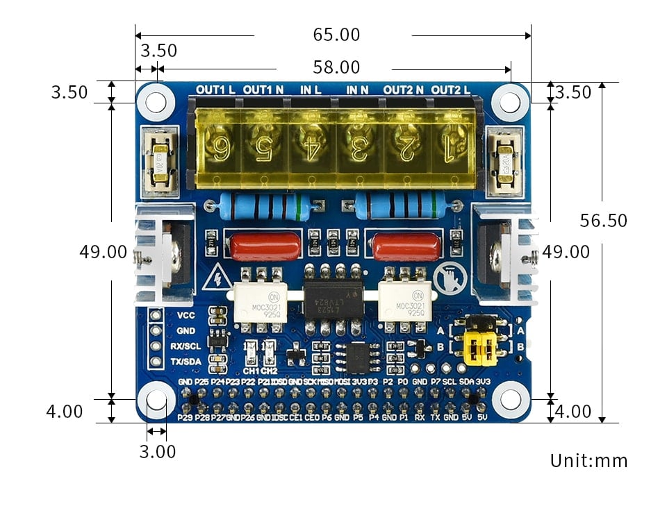 2-CH Triac Dimmer HAT for Raspberry Pi, Integrated MCU, UART / I2C
