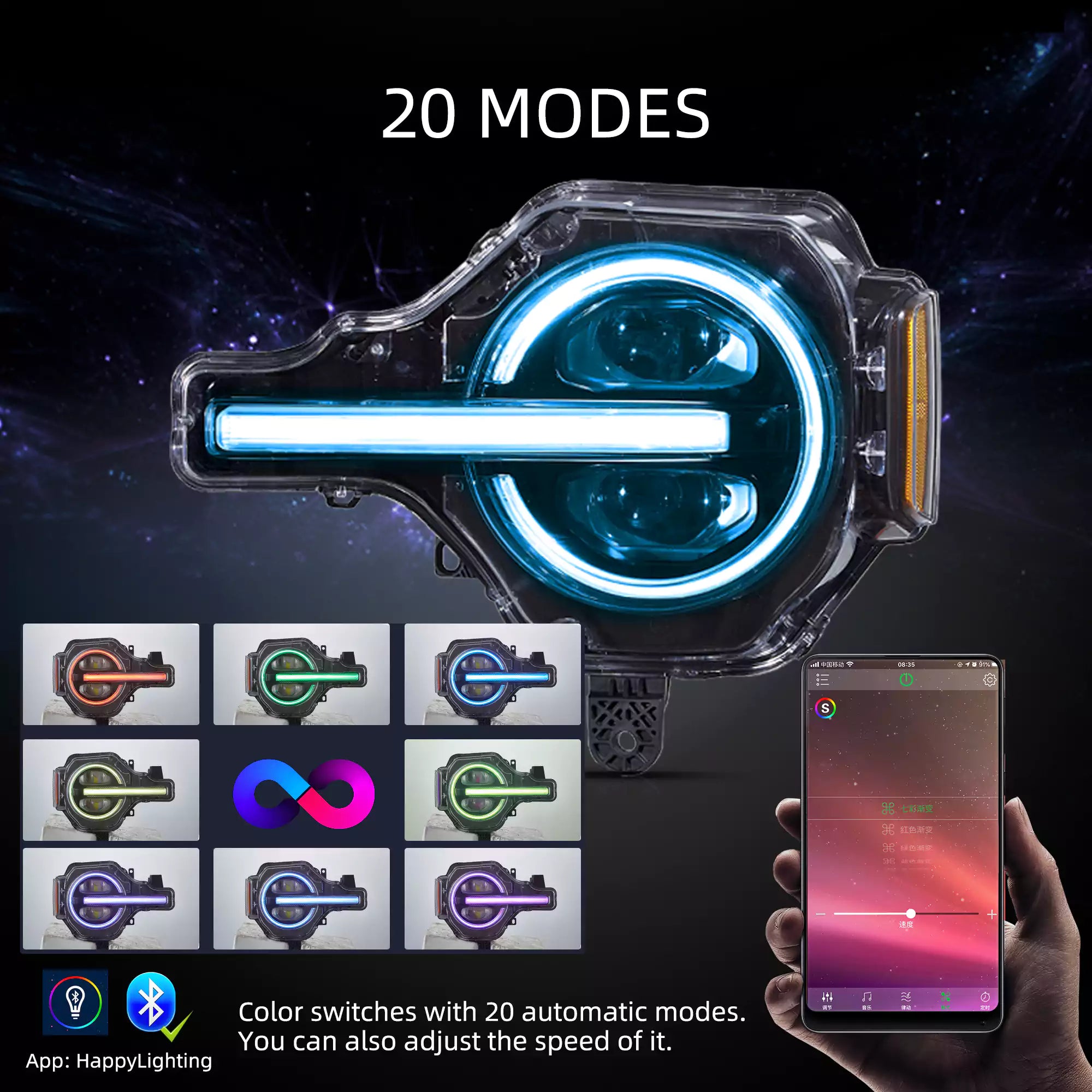 VLAND 20-24 Ford Bronco Full LED Projector RGB Headlights - Streamer led effect LHD