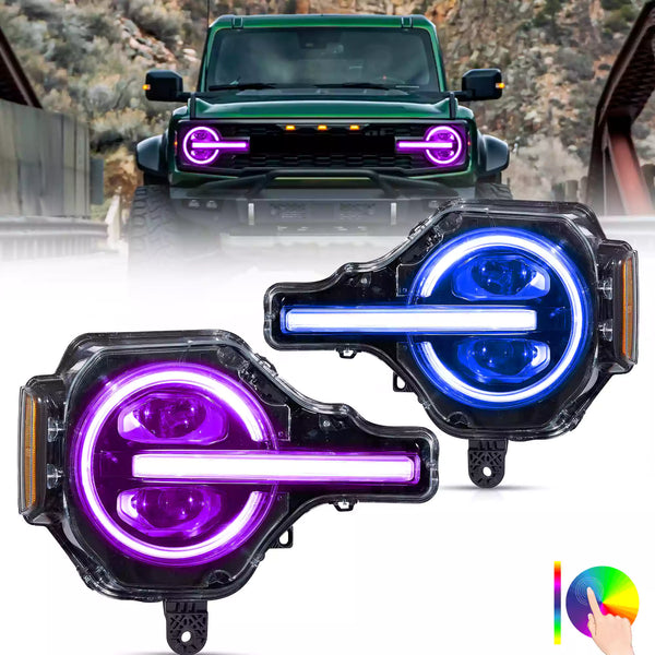 VLAND 20-24 Ford Bronco Full LED Projector RGB Headlights - Streamer led effect LHD