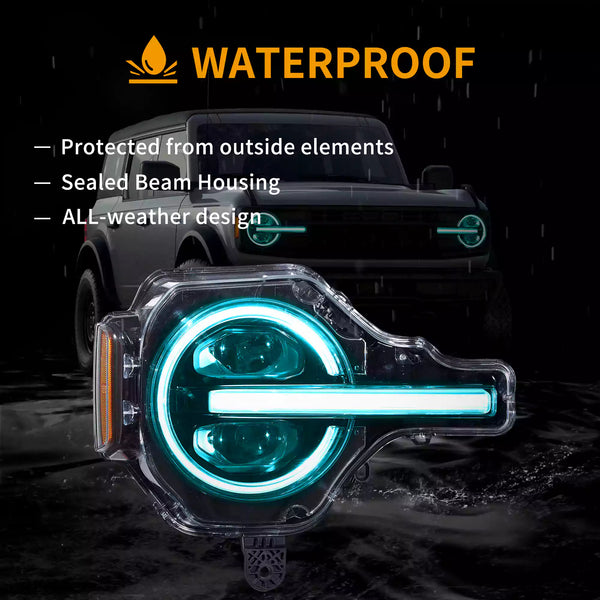VLAND 20-24 Ford Bronco Full LED Projector RGB Headlights - Streamer led effect LHD