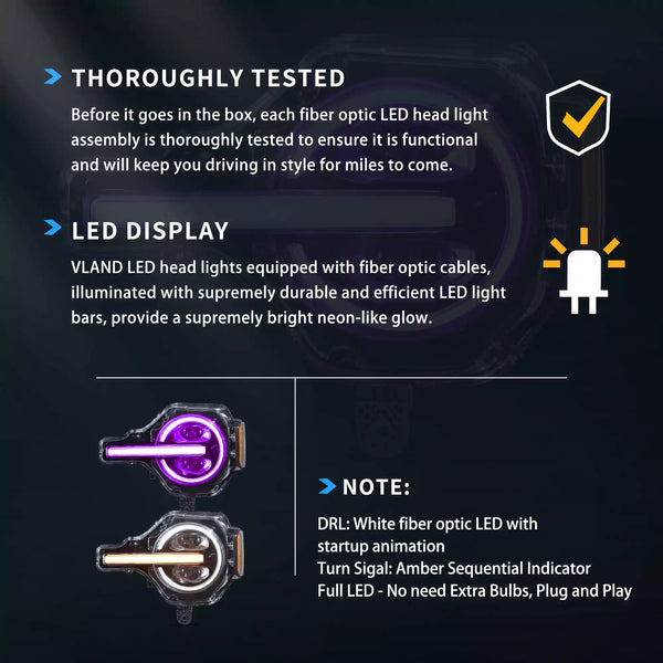 VLAND 20-24 Ford Bronco Full LED Projector RGB Headlights - Streamer led effect LHD