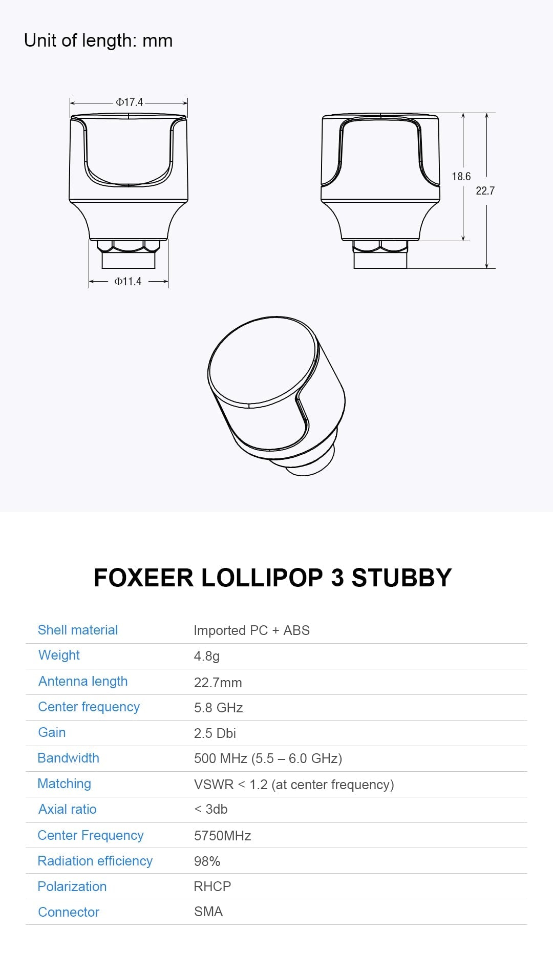 Foxeer Lollipop 3 Stubby (2x per set) (LHCP / RHCP)