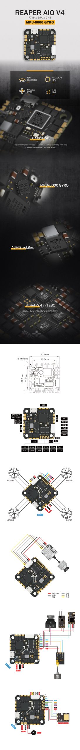 Foxeer Reaper F745 AIO V4 Flight Controller MPU6000 (F745 + 35A BLS 2-4S)