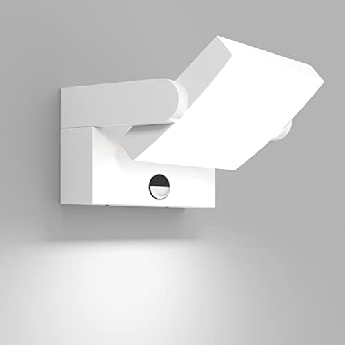 Klighten 24W Wall Light with Motion Sensor Outdoor Indoor IP65 Aluminum Modern Outside Light with Swiveling LED Panel Wall Lamp for Entrance Garden Terrace, Cold White 5700K-6000K, White