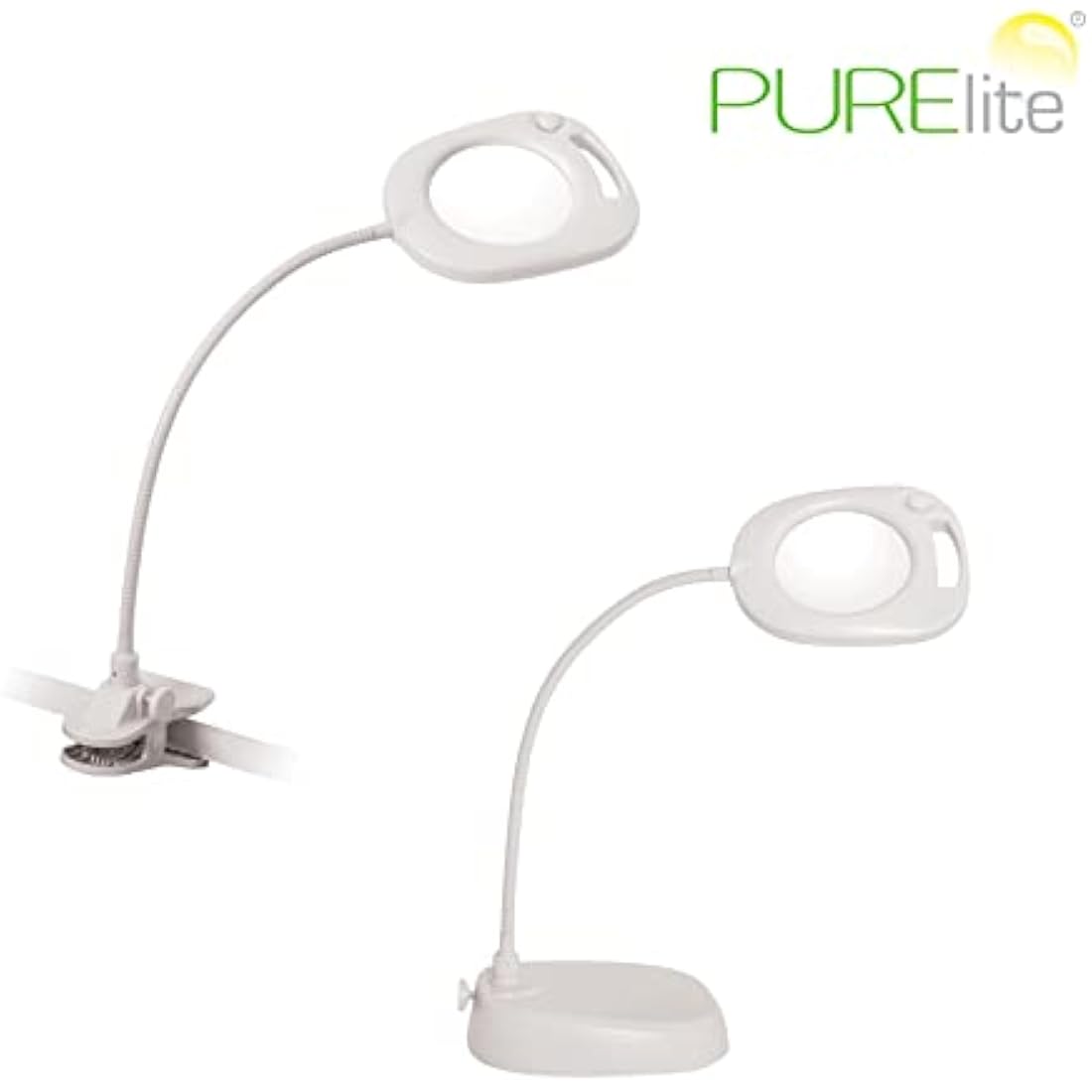 PURElite Magnifying LED Floor Lamp – 3in1 Lamp, Table Lamp & Clip-on Light, Natural Daylight Bulbs, Dimmer Switch, Adjustable Flexi Neck, For Needlework, Sewing, Crafting, Reading