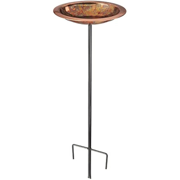 Good Directions Fired Copper Garden Pole Stake Style Ground Bird Bath, Small 13" Diameter