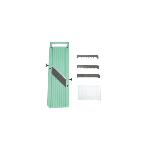 Vogue Kitchen Mandoline, Sage - D445, 3 Interchangeable Blades, Safety Guard, ABS Plastic, 0.68lbs, 9.0x30.5x2.5cm