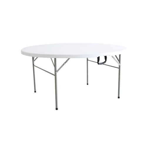 Home Source Folding Trestle Round 5ft Heavy Duty Table for Camping Catering BBQ Picnic Party Car Boot Sale, White