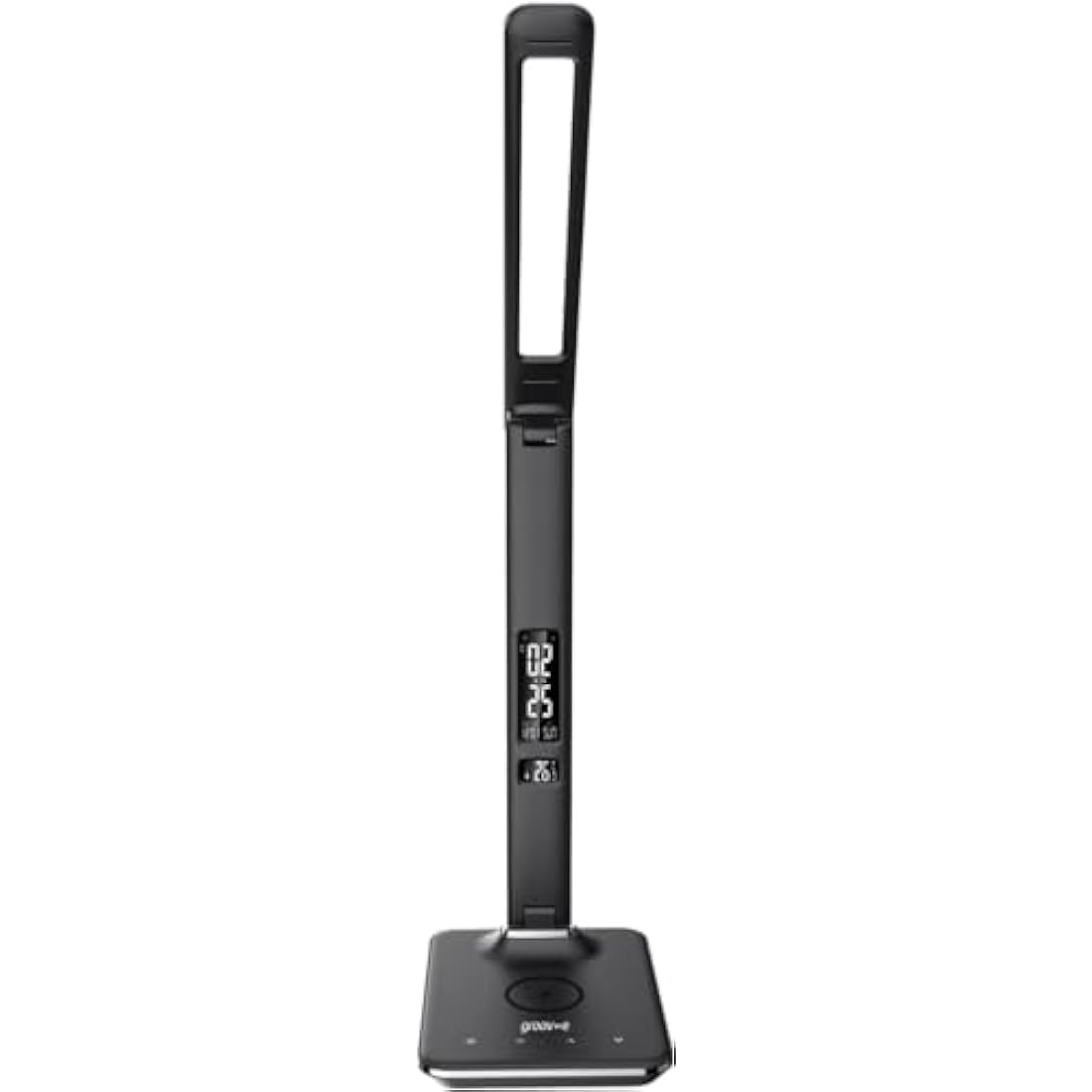 groov e Ares LED Lamp - Touch Control Desk Light with Fold Design - 3 Lighting Modes, Built-in Wireless Charger, Alarm Clock, & Digital Display with Time & Calender - Mains Operated - Black
