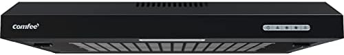 COMFEE' 60 cm Visor Cooker Hood SLIF17B-60 LED Extractor Hood Under Cabinet Hood Wall Mounted Extractor Fan 600 mm Top Vented Range Hood - Black KWH-SLIF17B-60