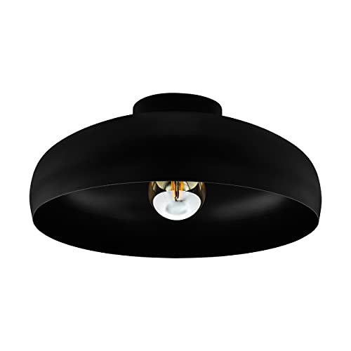 Eglo Mogano Flush Ceiling Light, Black Metal Industrial Design Lighting, Living Room, Bedroom and Hallway Lamp, E27 Socket
