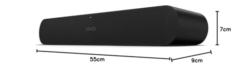 Sonos Ray Soundbar - All-in-one compact and sleek soundbar with Blockbuster sound for movies, gaming and wifi music streaming, compatible App and Apple AirPlay, in black