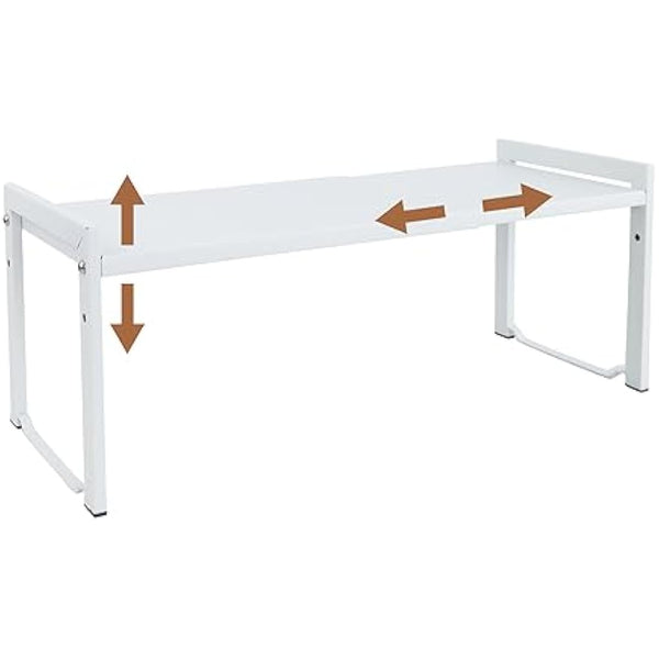 Goodsnetic Expandable Cabinet Shelf 13.8~26"(L), Stackable Kitchen Counter Organizer, 33LBS Heavy Duty Riser, Countertop Storage Pantry ， Durable Metal Sink Shelf (White L)