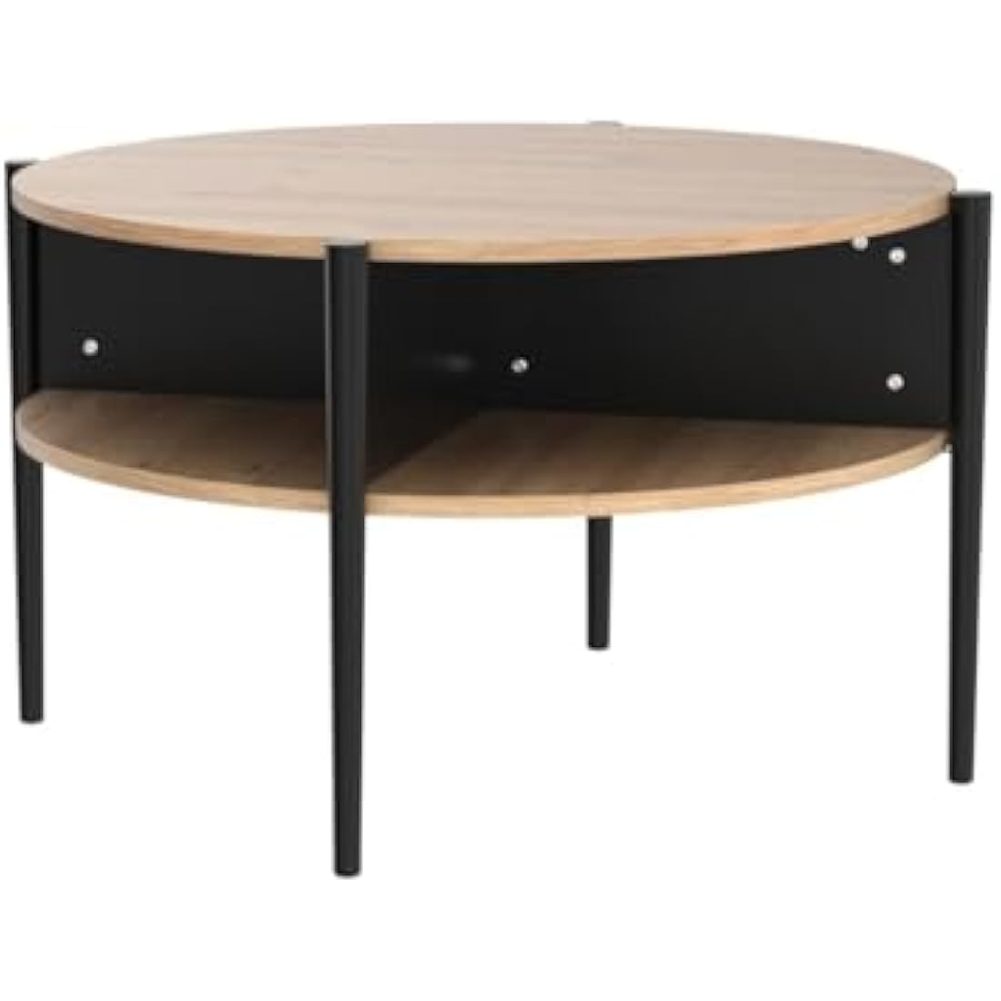 7RiversART Wood Round Coffee Table with 2-Tier Storage Partitioned Shelf Industrial Modern Design Sofa Table for Living Room