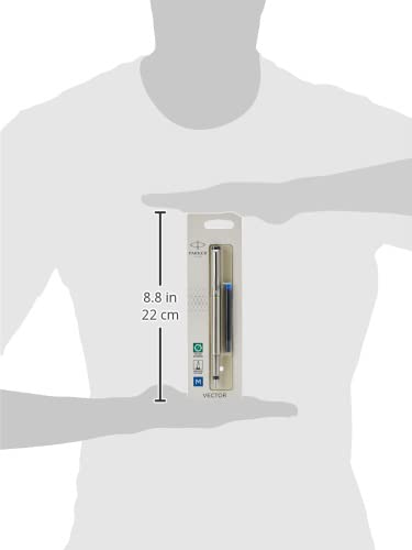 Parker Vector Fountain Pen | Black with Chrome Trim | Medium Nib | Blue Ink | Hangtab