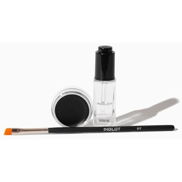 Inglot Eye Essentials Set | Duraline + AMC Eyeliner Gel 77 + Makeup Brush 31T | Black Eyeliner | Prolong Makeup Durability | Transparent | Waterproof |