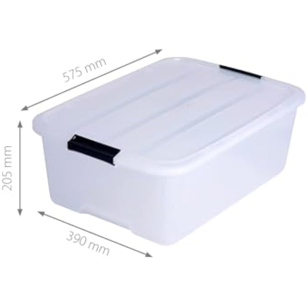 Iris Ohyama Plastic Storage Boxes with Lids, 30L, Set of 3, Clear, Latching Buckles with Handles, Stackable, Nesting, Strong & Durable, For Closet, Garage, Home, Office, Organising Tote Bins, TB-30