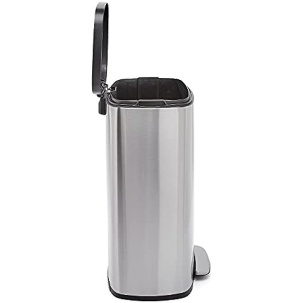 Amazon Basics Rectangular Soft-Close Rubbish Bin with Plastic Lid, 50 Litres, Satin Nickel