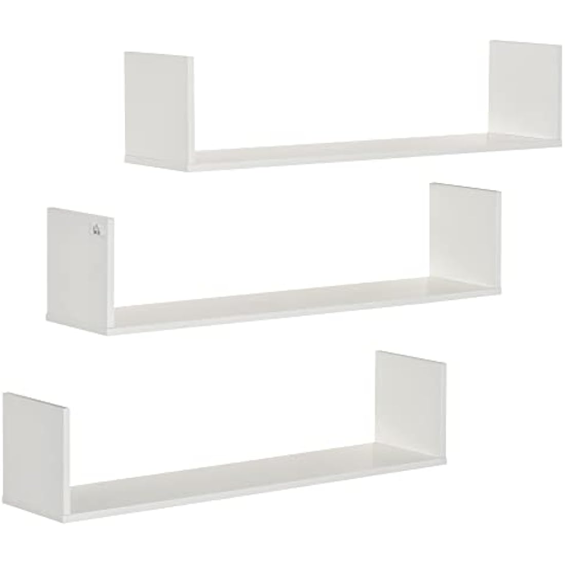 HOMCOM Set of 3 Wooden U-Shaped Floating Shelves Set Wall Mounted Hanging Bookshelf CD DVD Storage Display for Bedroom Living Room Kitchen, White