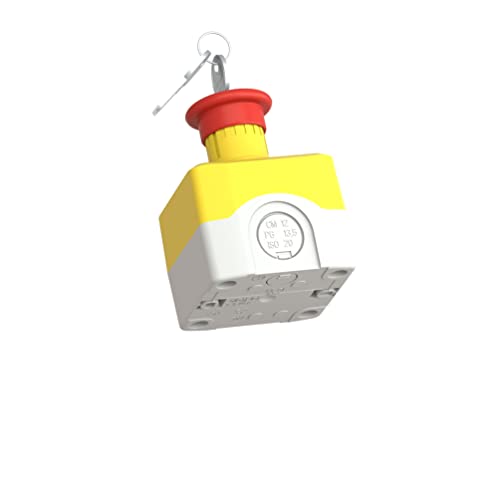 Schneider Electric Control station, plastic, yellow lid, 1 red mushroom push button Ø40, key release, 1 NO + 2 NC