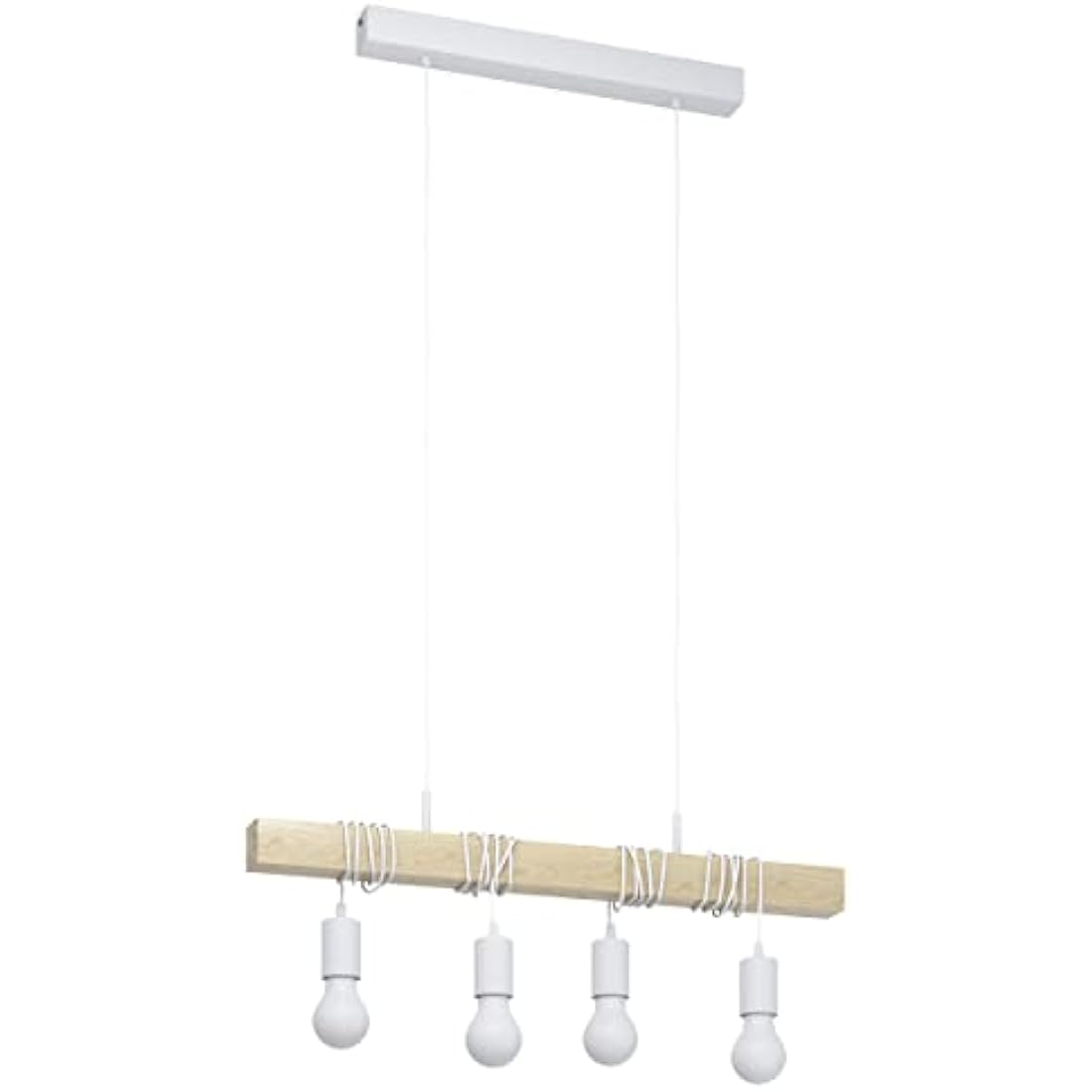Eglo Townshend Pendant Lamp, 4 Bulbs Vintage Pendant Light in Industrial Design, Retro Hanging Lamp Made of Steel and Wood, Colour: White, Brown, Socket: E27
