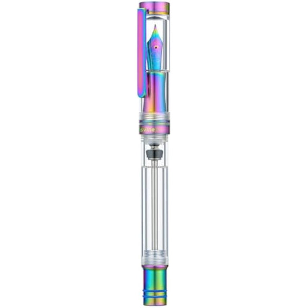 Asvine V200 Titanium Fountain Pen Vacuum Filling, Rainbow Iridium Extra Fine Nib Clear Demonstrator Acrylic with Pen Case and Wrench