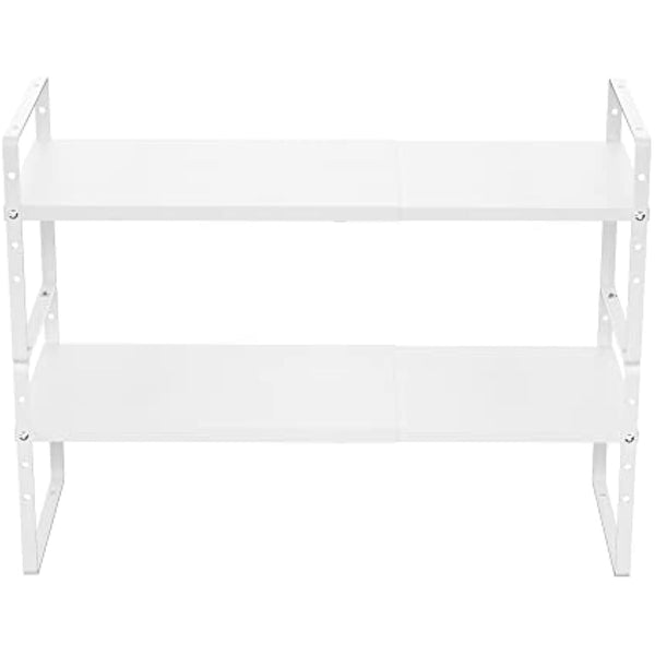 iPEGTOP 2 Pack Expandable Cabinet Storage Shelf Organizer Rack, Heavy Duty Steel Metal Spice Rack Adjustable Height Home Office Pantry Shelf Space for Counter Kitchen Organization, White, Medium