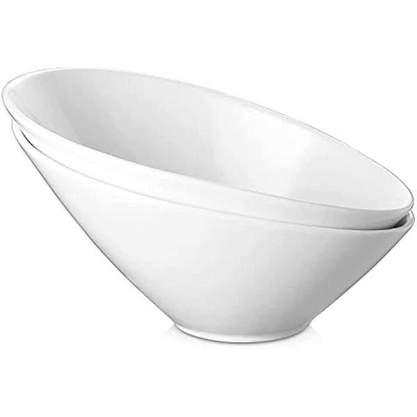 DOWAN Salad Bowl, 26 oz/770 ml Serving Bowls Ceramic Set of 2, Porcelain White Slanted Bowls, Christmas Serving Bowls for Salad, Pasta, Soup, Prep - Microwave & Dishwasher Safe