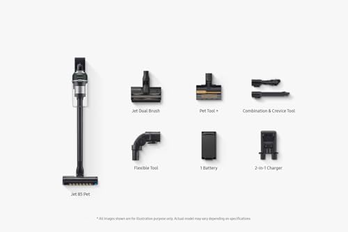 Samsung Jet 95 Pro 210W Cordless Stick Vacuum Cleaner with Pet Tool+ & spray spinning sweeper, Powerful cleaning, 60 mins Run time, Light weight design, VS20C9547TB/EU