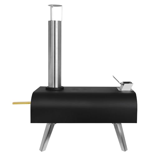 George Foreman Outdoor 12 Inch Wood Pellet Portable Wood Fired Pizza Oven Stainless Steel with Paddle and Carry Bag, BBQ Oven & Smoker, Foldable Legs GFWPPO1SSPC