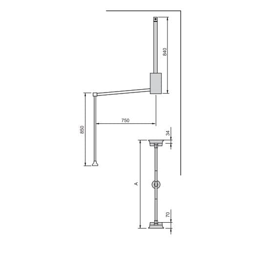 Emuca - Hang pull down wardrobe rail lift, adjustable width 600-830mm (23,6-31,4 inch), stone grey